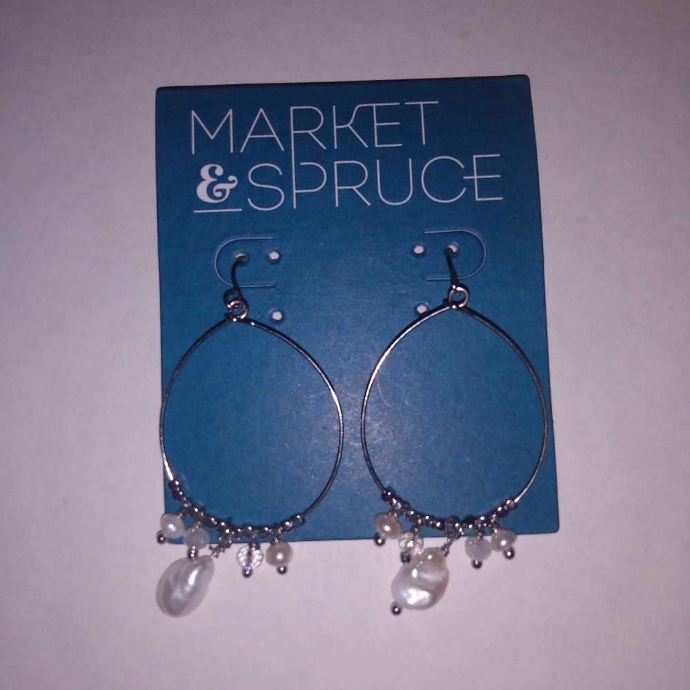 Market & Spruce Silver Hoop Earrings with White Accents